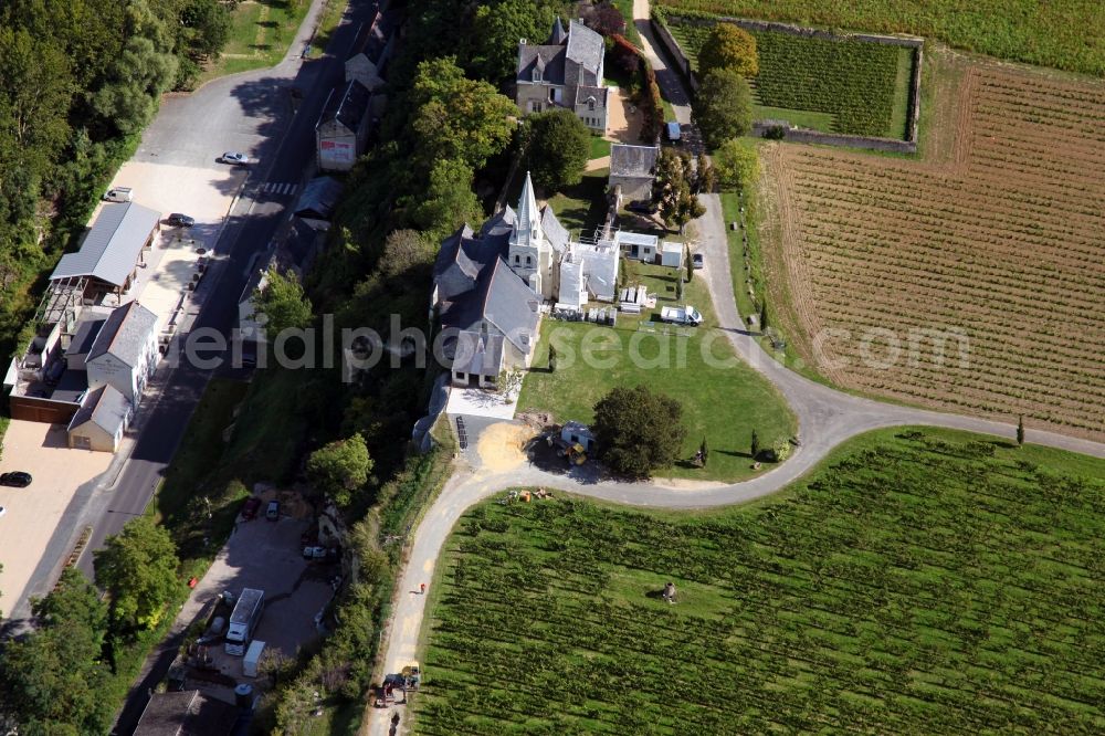 Parnay from above - Church building in the village of in Parnay in Pays de la Loire, France