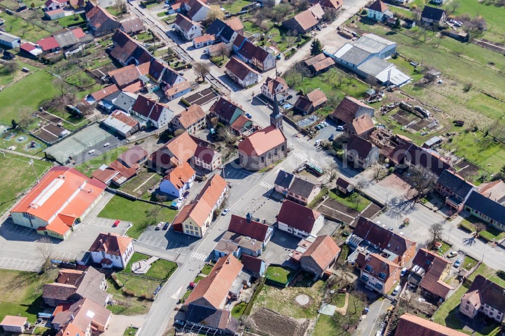 Petersbach from above - Church building in the village of in Petersbach in Grand Est, France