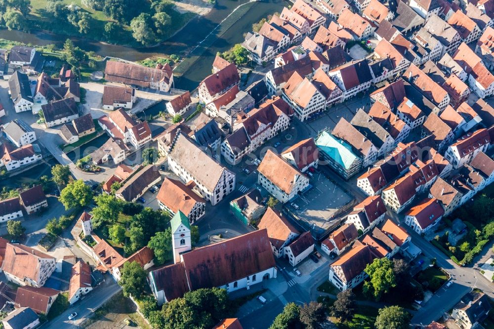 Riedlingen from above - Church building in the village of in Riedlingen in the state Baden-Wuerttemberg, Germany