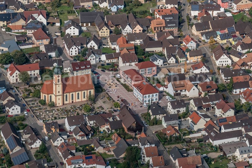 Aerial photograph Ringsheim - Church building in the village of in Ringsheim in the state Baden-Wuerttemberg, Germany