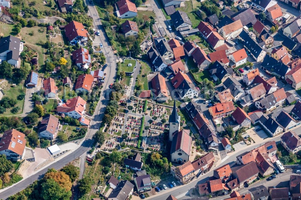 Roigheim from the bird's eye view: Church building in the village of in Roigheim in the state Baden-Wurttemberg, Germany