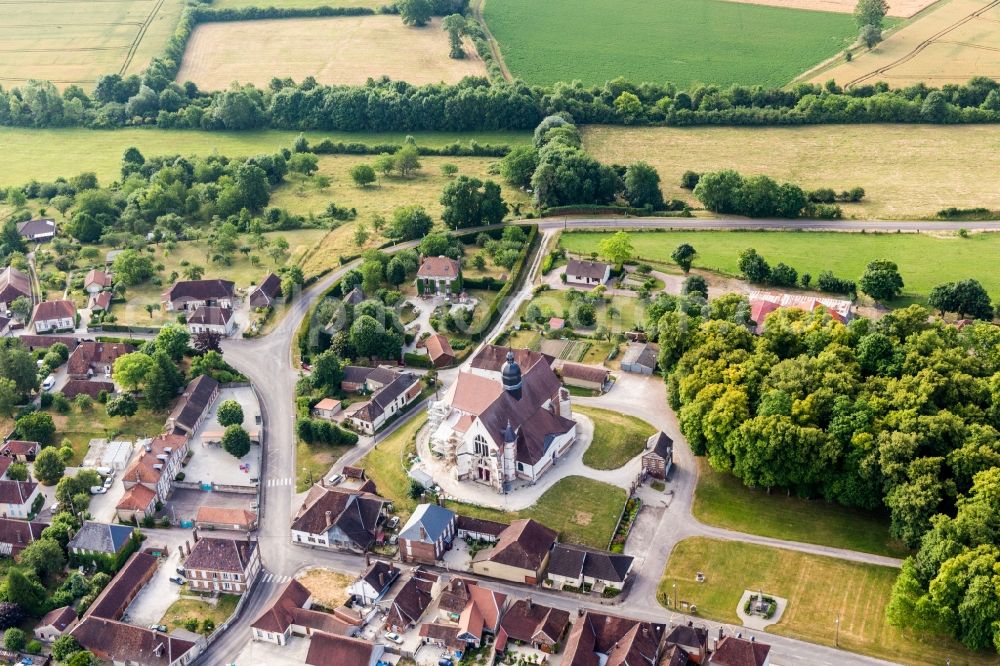 Aerial image Saint-Phal - Church building in the village of in Saint-Phal in Grand Est, France