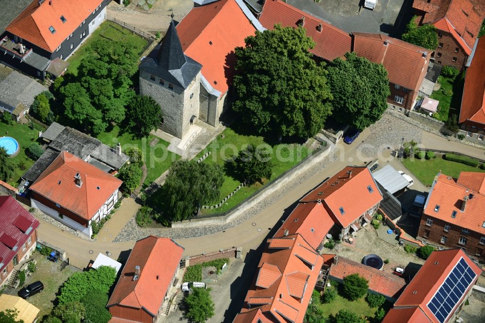 Sargstedt from above - Church building in the village of in Sargstedt in the state Saxony-Anhalt