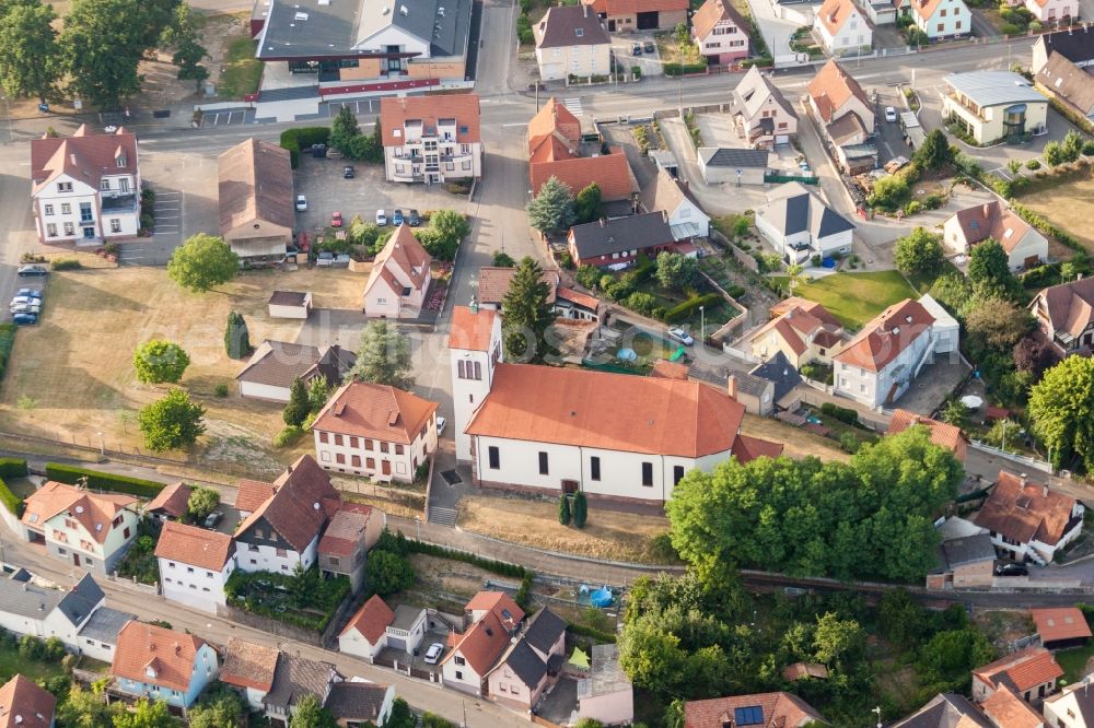 Aerial photograph Schirrhein - Church building in the village of in Schirrhein in Grand Est, France