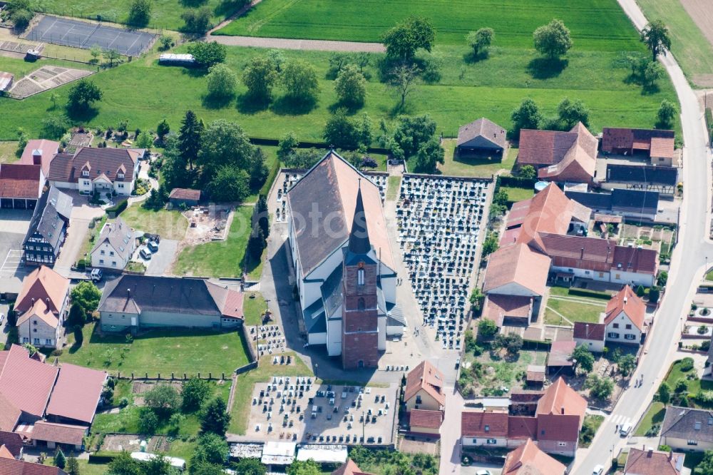 Schleithal from the bird's eye view: Church building in the village of in Schleithal in Grand Est, France