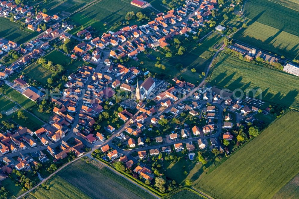 Aerial photograph Schleithal - Church building in the village of in Schleithal in Grand Est, France