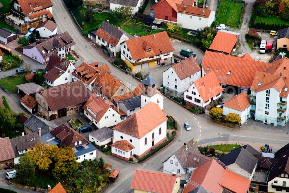 Aerial image Schwanheim - Church building in the village of in Schwanheim in the state Baden-Wurttemberg, Germany