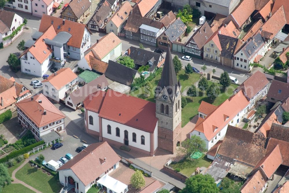 Steinweiler from above - Church building in the village of in Steinweiler in the state Rhineland-Palatinate