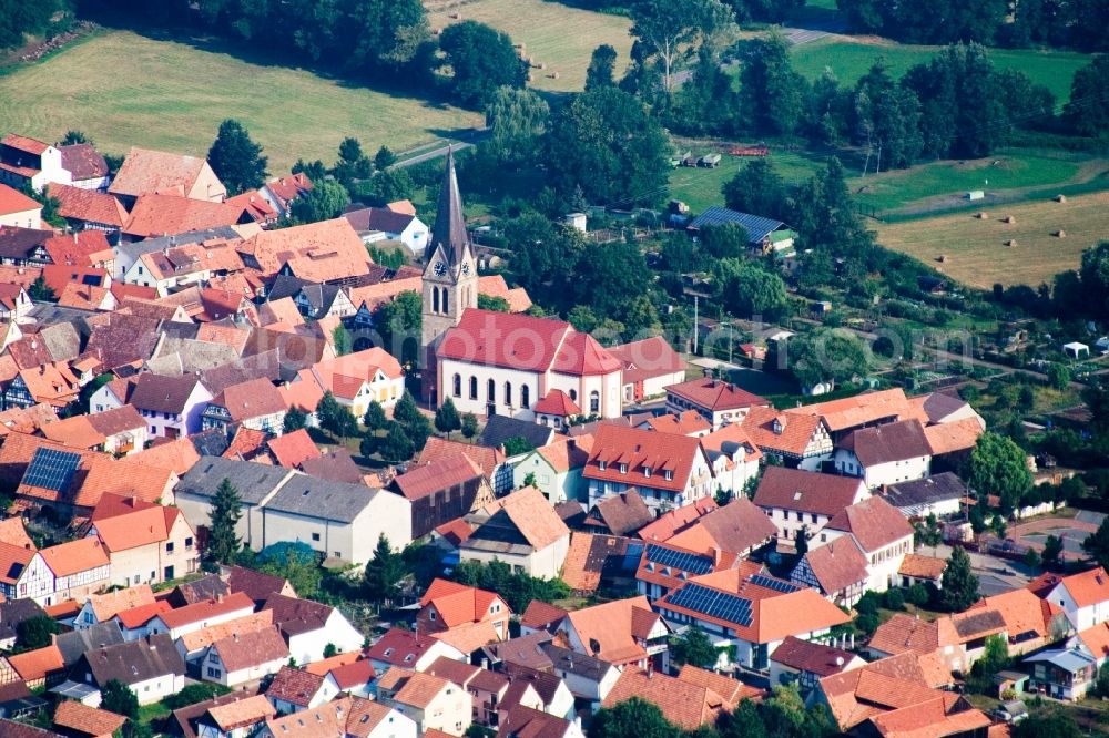 Steinweiler from the bird's eye view: Church building in the village of in Steinweiler in the state Rhineland-Palatinate