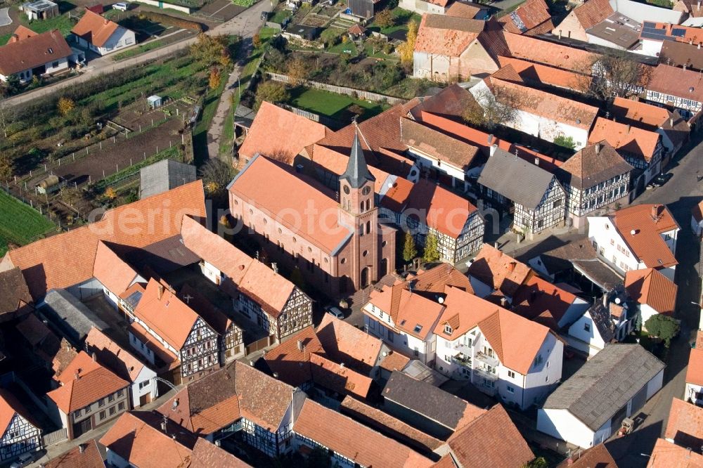 Aerial photograph Steinweiler - Church building in the village of in Steinweiler in the state Rhineland-Palatinate