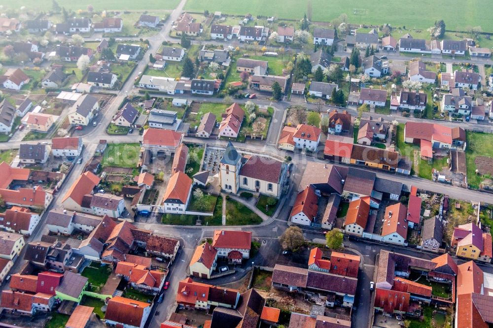 Sulzdorf an der Lederhecke from above - Church building in the village of in Sulzdorf an der Lederhecke in the state Bavaria, Germany