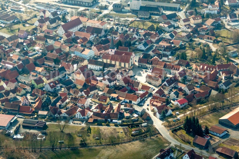 Sulzfeld from the bird's eye view: Church building in the village of in Sulzfeld in the state Bavaria, Germany