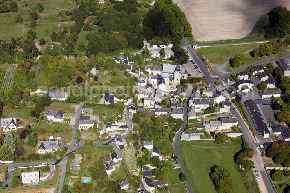 Turquant from above - Church building Saint-Aubin in the village of in Turquant in Pays de la Loire, France