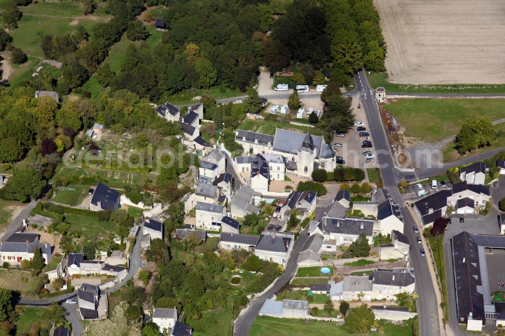 Turquant from the bird's eye view: Church building Saint-Aubin in the village of in Turquant in Pays de la Loire, France