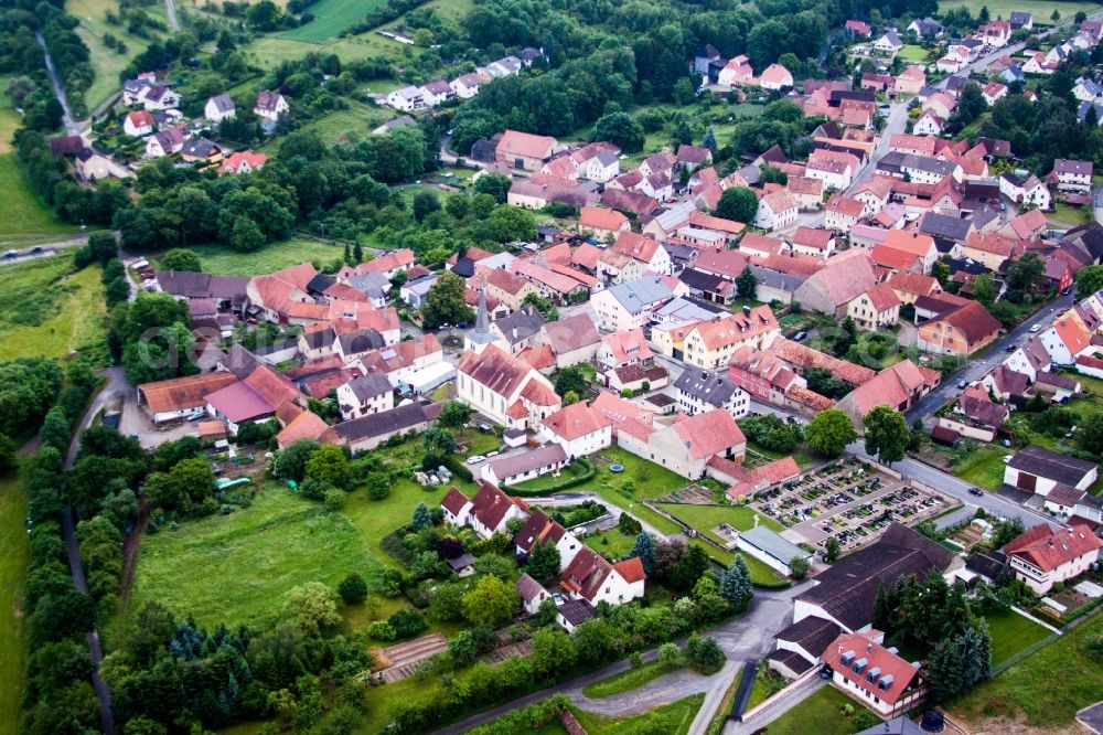 Aerial image Untereuerheim - Church building in the village of in Untereuerheim in the state Bavaria, Germany