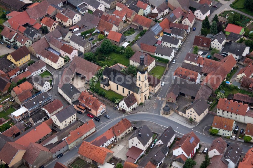 Werneck from above - Church building in the village of in Werneck in the state Bavaria