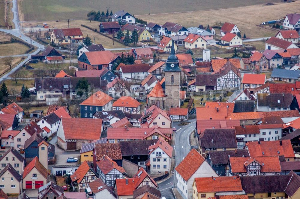 Aerial photograph Westhausen - Church building in the village of in Westhausen in the state Thuringia, Germany