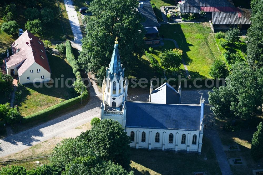 Wolfshagen from above - Church building in the village of in Wolfshagen in the state Brandenburg, Germany