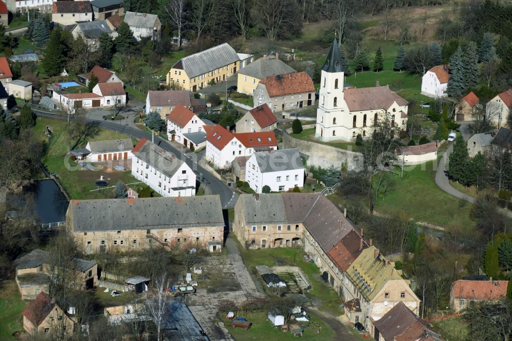 Aerial image Zschochau - Church building in the village of in Zschochau in the state Saxony