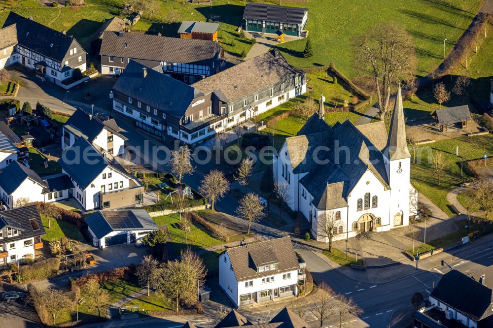 Aerial image Dorlar - Church building on street An der Kirche in Dorlar at Sauerland in the state North Rhine-Westphalia, Germany