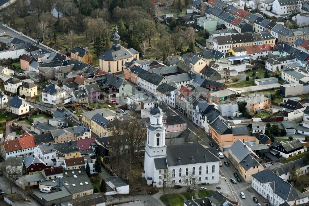 Aerial image Zeulenroda-Triebes - Church building in Dreieinigkeitskirche on Kirchstrasse Old Town- center of downtown in Zeulenroda-Triebes in the state Thuringia