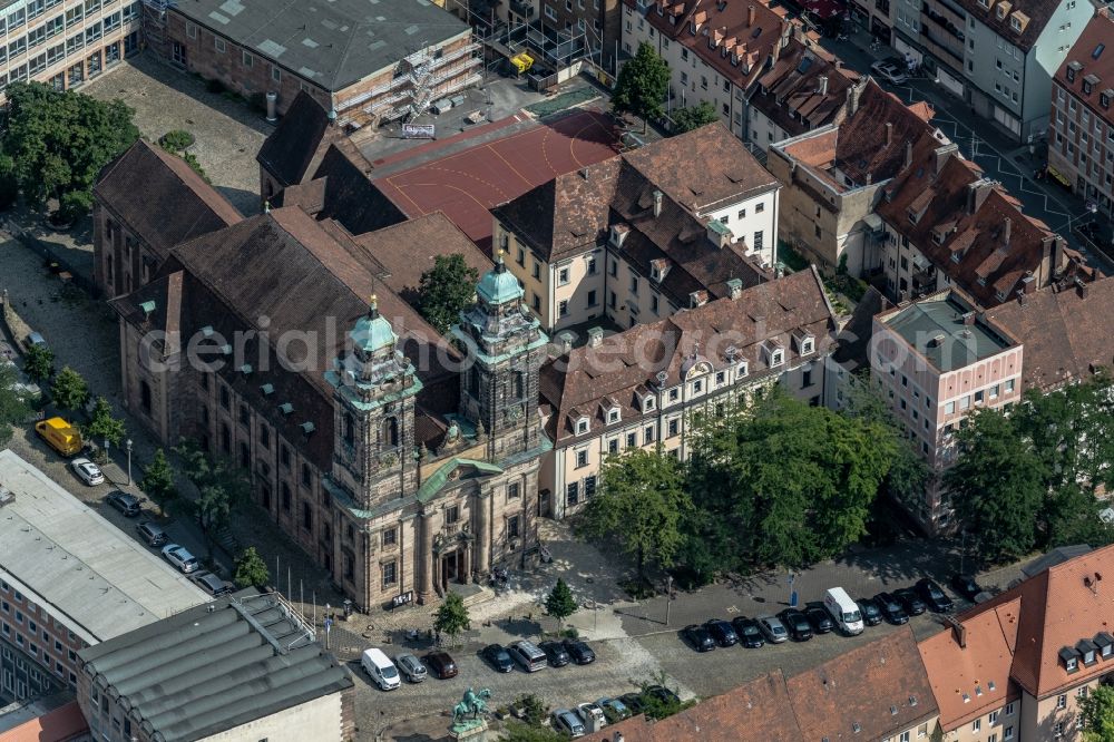 Aerial photograph Nürnberg - Church building St. Egidien on Egidienplatz in the district Altstadt in Nuremberg in the state Bavaria, Germany