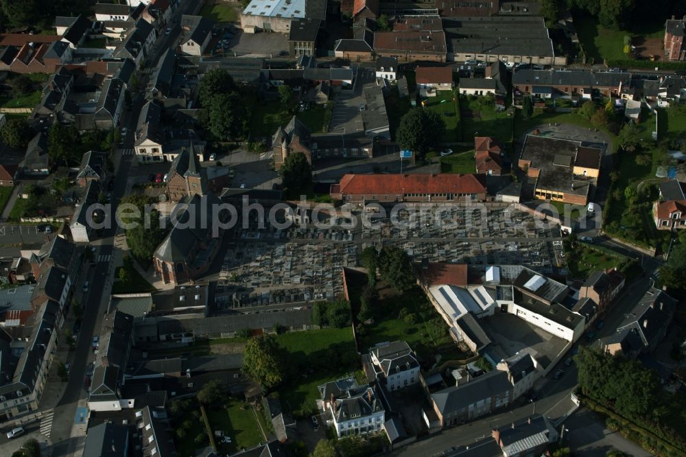 Aerial photograph Friville-Escarbotin - Church building Eglise St Hubert de ESCARBOTIN in the village of in Friville-Escarbotin in Nord-Pas-de-Calais Picardy, France