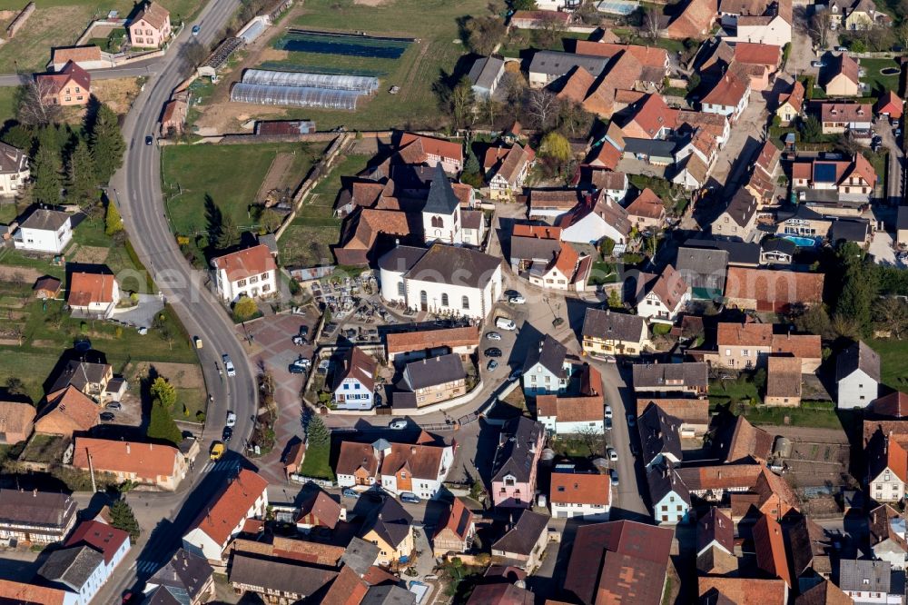 Wilwisheim from the bird's eye view: Church building in the village of in Wilwisheim in Grand Est, France