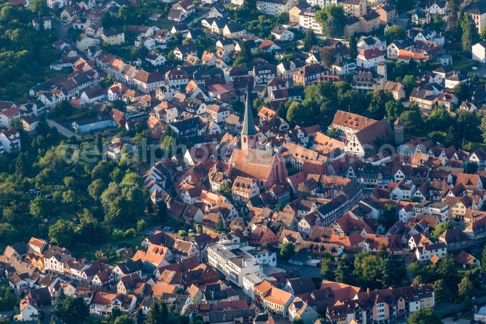 Aerial image Michelstadt - Church building in Einhardsbasilika Old Town- center of downtown in the district Steinbach in Michelstadt in the state Hesse, Germany