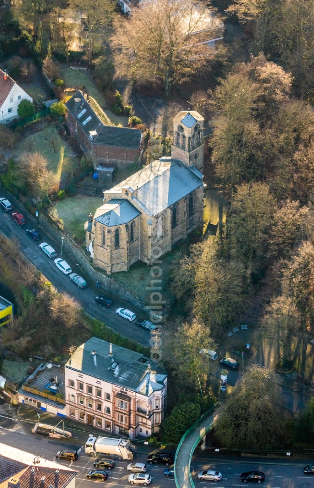 Hagen from above - Church building St. Eirini Chrisovalantou griechische Orthodoxe Kirche in Hagen in the state North Rhine-Westphalia, Germany