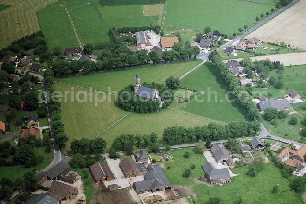 Bedburg-Hau from above - Church building in Bedburg-Hau in the state North Rhine-Westphalia