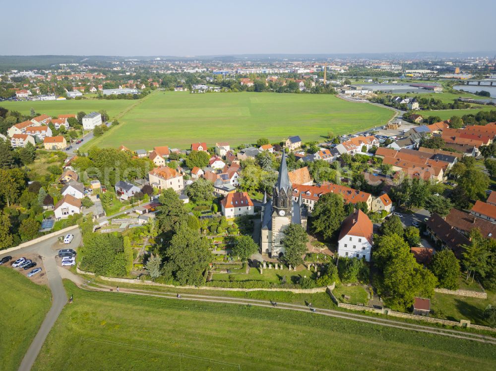 Dresden from the bird's eye view: Church building Emmauskirche on street Altkaditz in the district Kaditz in Dresden in the state Saxony, Germany