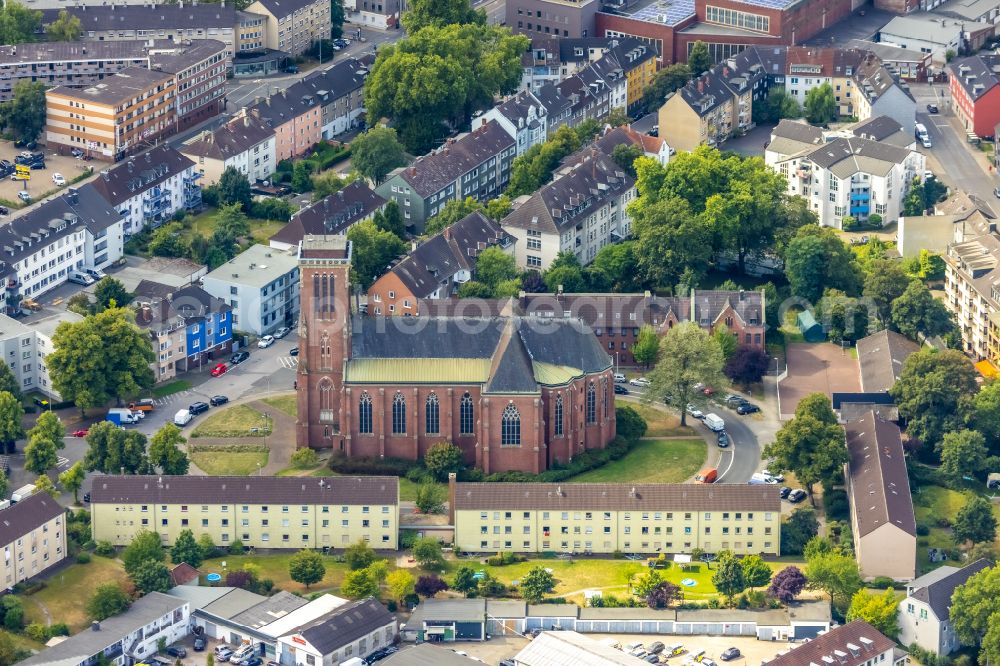 Mülheim an der Ruhr from above - Church building St. Engelbert in Muelheim on the Ruhr at Ruhrgebiet in the state North Rhine-Westphalia, Germany