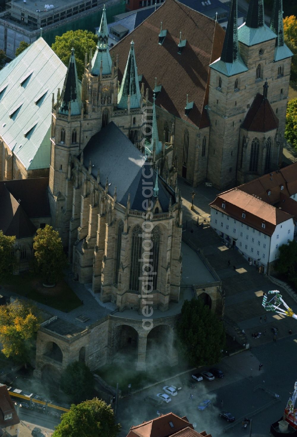 Erfurt from above - Church building of the cathedral of Erfurt in the state Thuringia