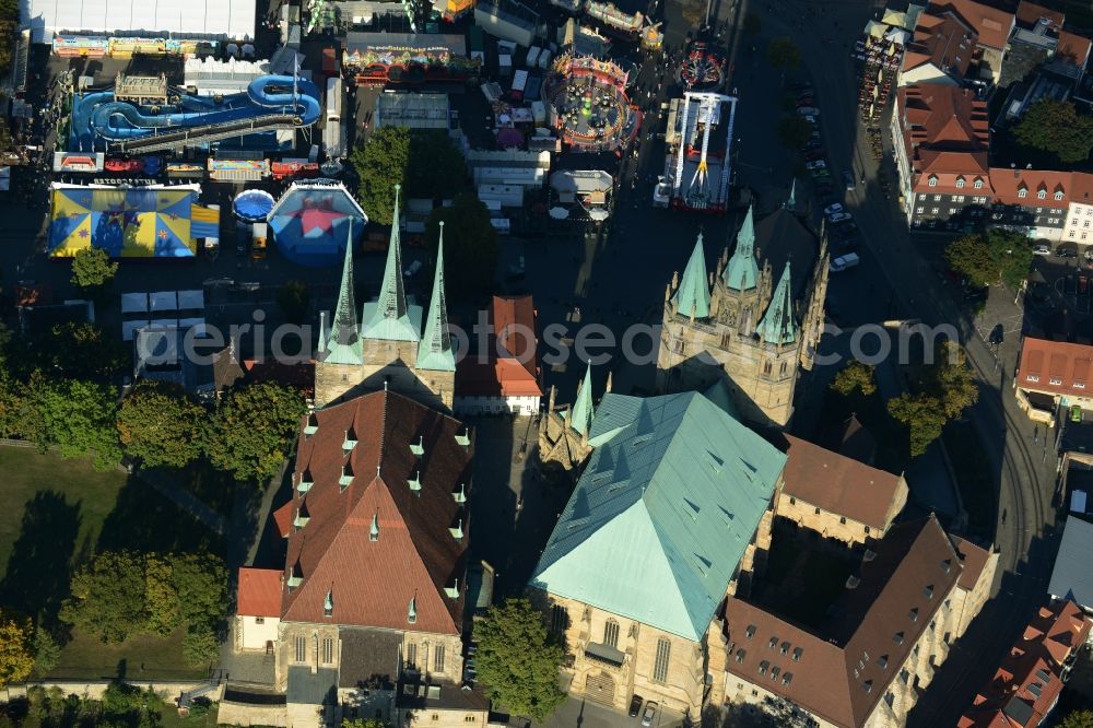 Erfurt from above - Church building of the cathedral of Erfurt in the state Thuringia