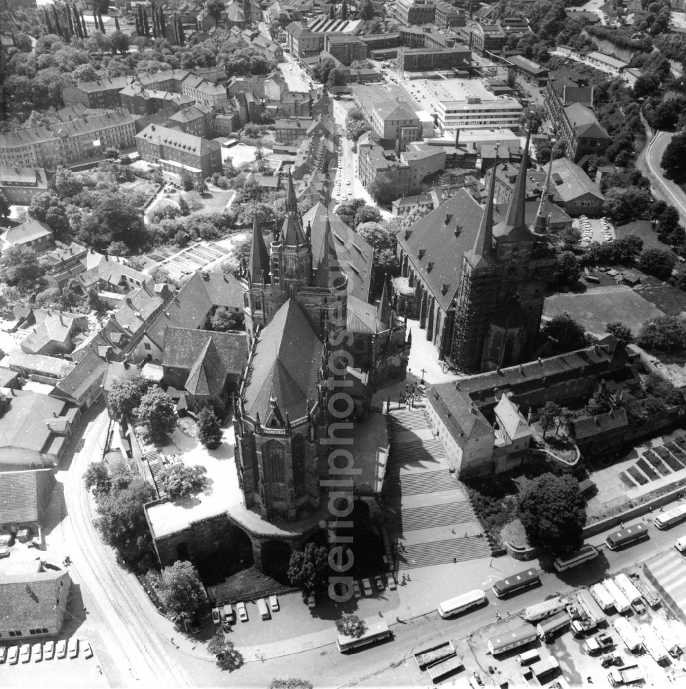 Erfurt from above - Church building of the cathedral and catholic rectory st. severi of Erfurt in the state Thuringia