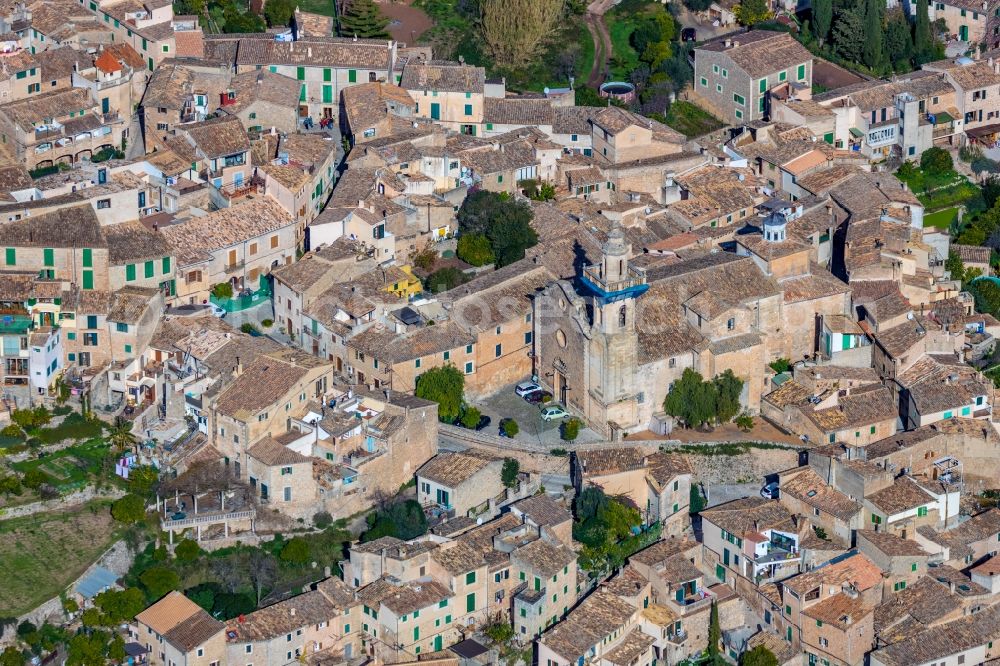 Valldemosa from the bird's eye view: Church building Esglesia de Sant Bartomeu in Valldemosa in Islas Baleares, Spain