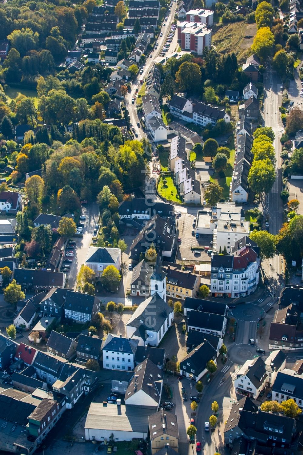 Ennepetal from above - Church building evangelical church community Voerde in Ennepetal in the state North Rhine-Westphalia