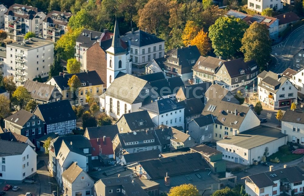 Ennepetal from above - Church building evangelical church community Voerde in Ennepetal in the state North Rhine-Westphalia