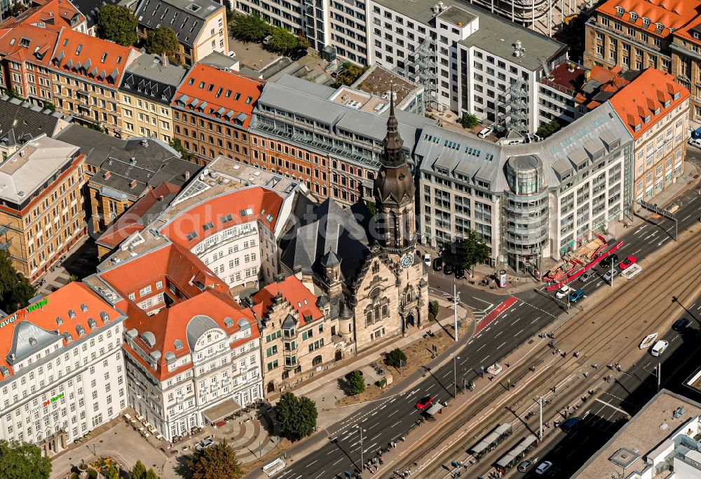 Aerial photograph Leipzig - Church building in Evangelisch Reformierte Kirche zu Leipzig on Troendlinring Old Town- center of downtown in the district Mitte in Leipzig in the state Saxony, Germany