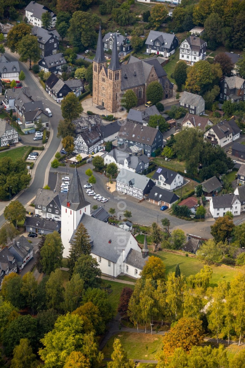 Netphen from above - Church building Evangelisch-Reformierte Kirchengemeinde Netphen in Netphen in the state North Rhine-Westphalia, Germany