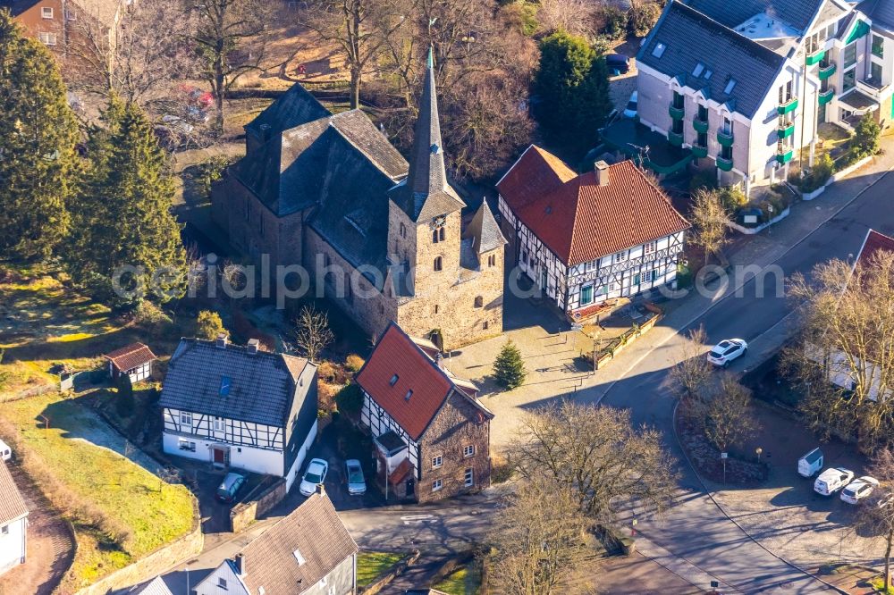 Wetter (Ruhr) from above - Church building of Evangelische Kirchengemeinde Wengern on Kirchstrasse in the district Wengern in Wetter (Ruhr) in the state North Rhine-Westphalia, Germany