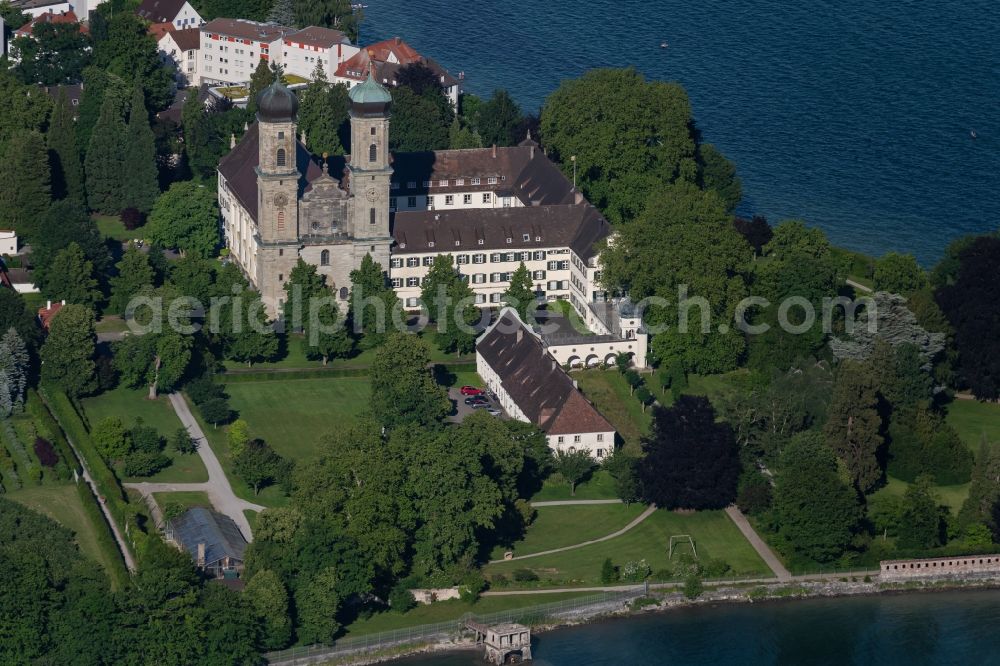 Friedrichshafen from the bird's eye view: Church building of Evangelische Schlosskirchengemeinde in Friedrichshafen in the state Baden-Wurttemberg, Germany