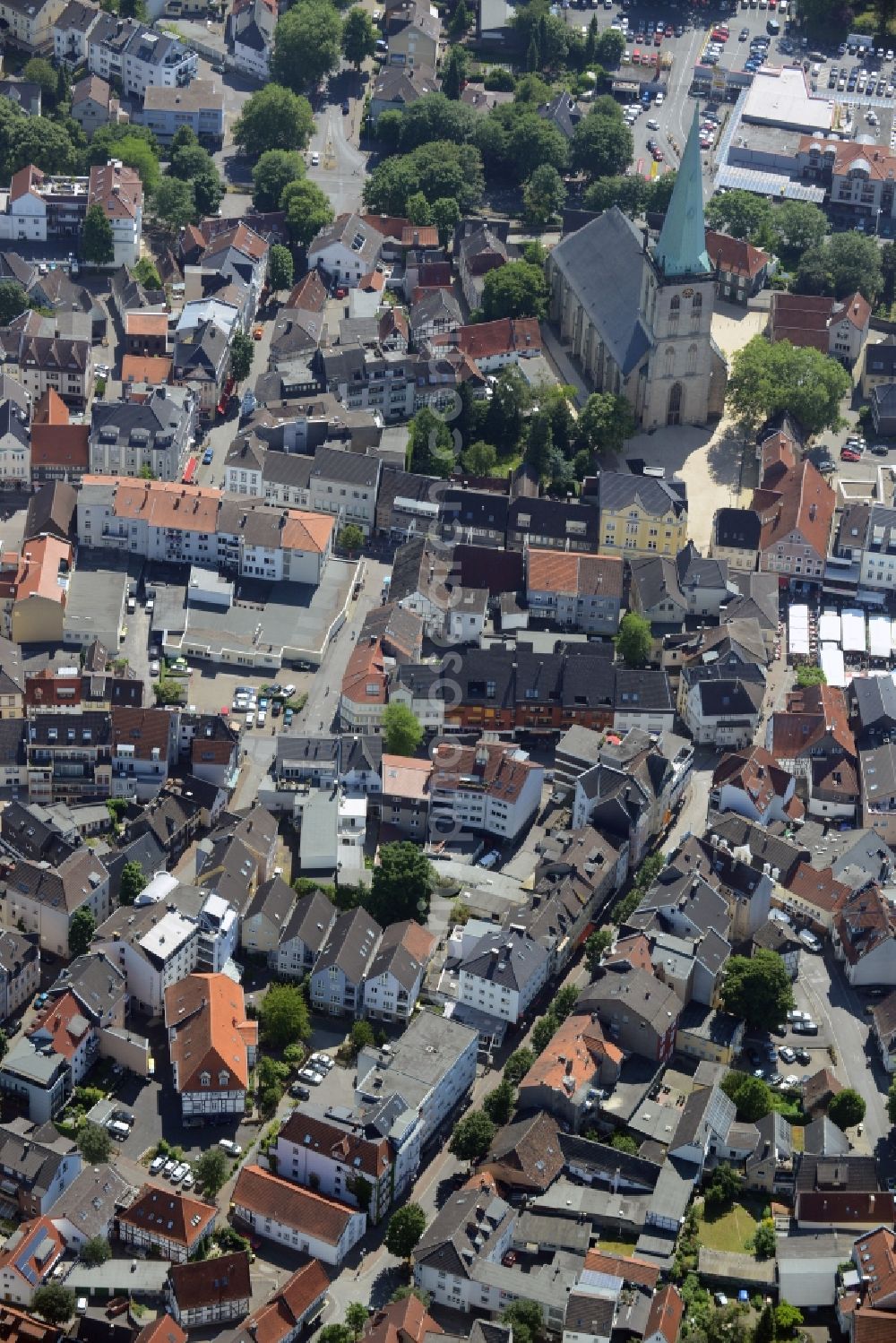 Aerial image Unna - Church building in Evangelische Stadtkirche Old Town- center of downtown in Unna in the state North Rhine-Westphalia