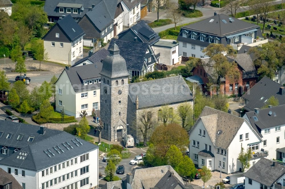 Aerial photograph Brilon - Church building Evangelische Stadtkirche in Brilon in the state North Rhine-Westphalia, Germany