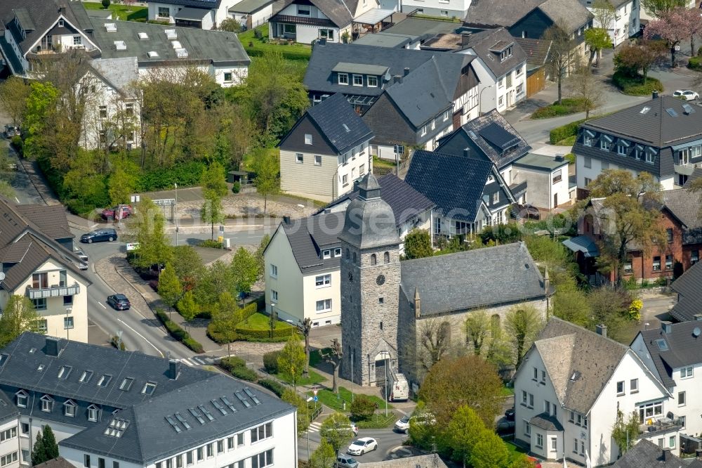 Brilon from above - Church building Evangelische Stadtkirche in Brilon in the state North Rhine-Westphalia, Germany