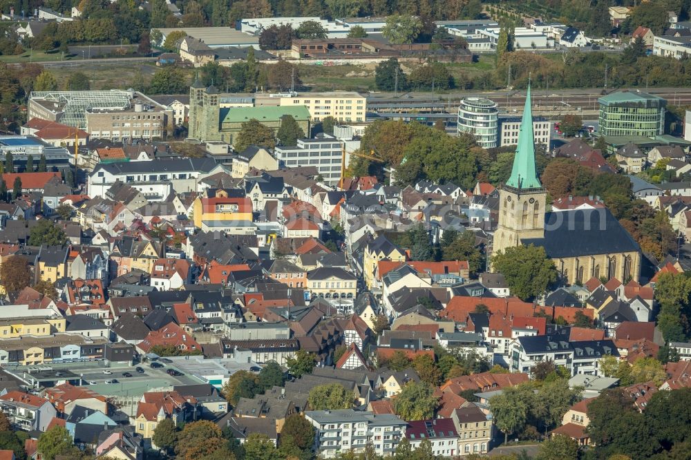 Unna from above - Church building Evangelische Stadtkirche in Unna in the state North Rhine-Westphalia, Germany