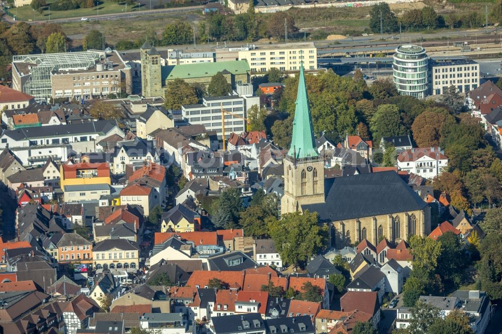 Aerial photograph Unna - Church building Evangelische Stadtkirche in Unna in the state North Rhine-Westphalia, Germany