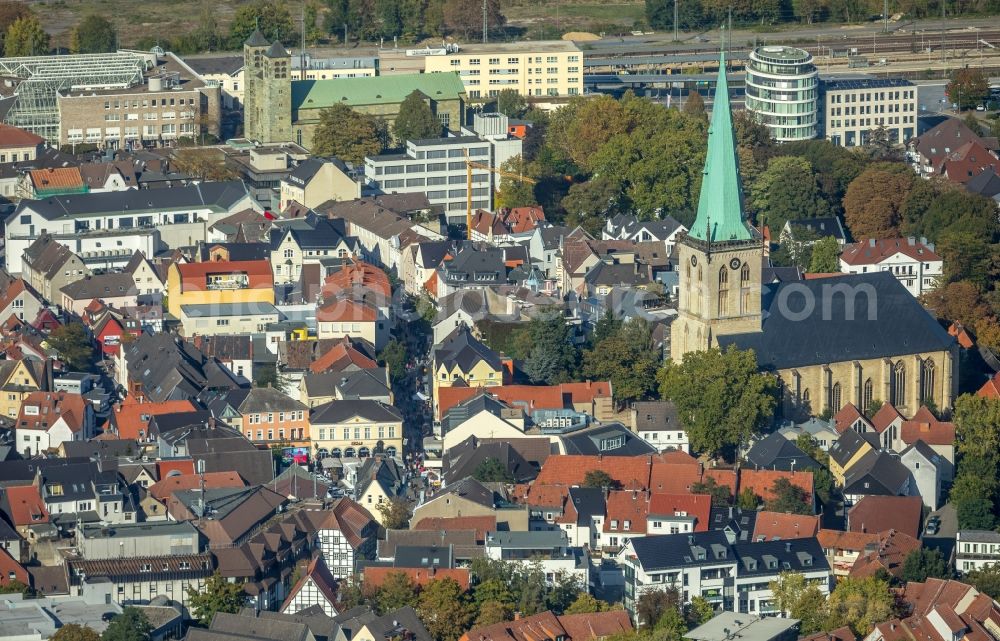 Unna from above - Church building Evangelische Stadtkirche in Unna in the state North Rhine-Westphalia, Germany