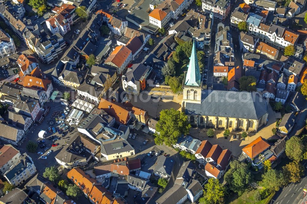 Aerial image Unna - Church building Evangelische Stadtkirche in Unna in the state North Rhine-Westphalia, Germany